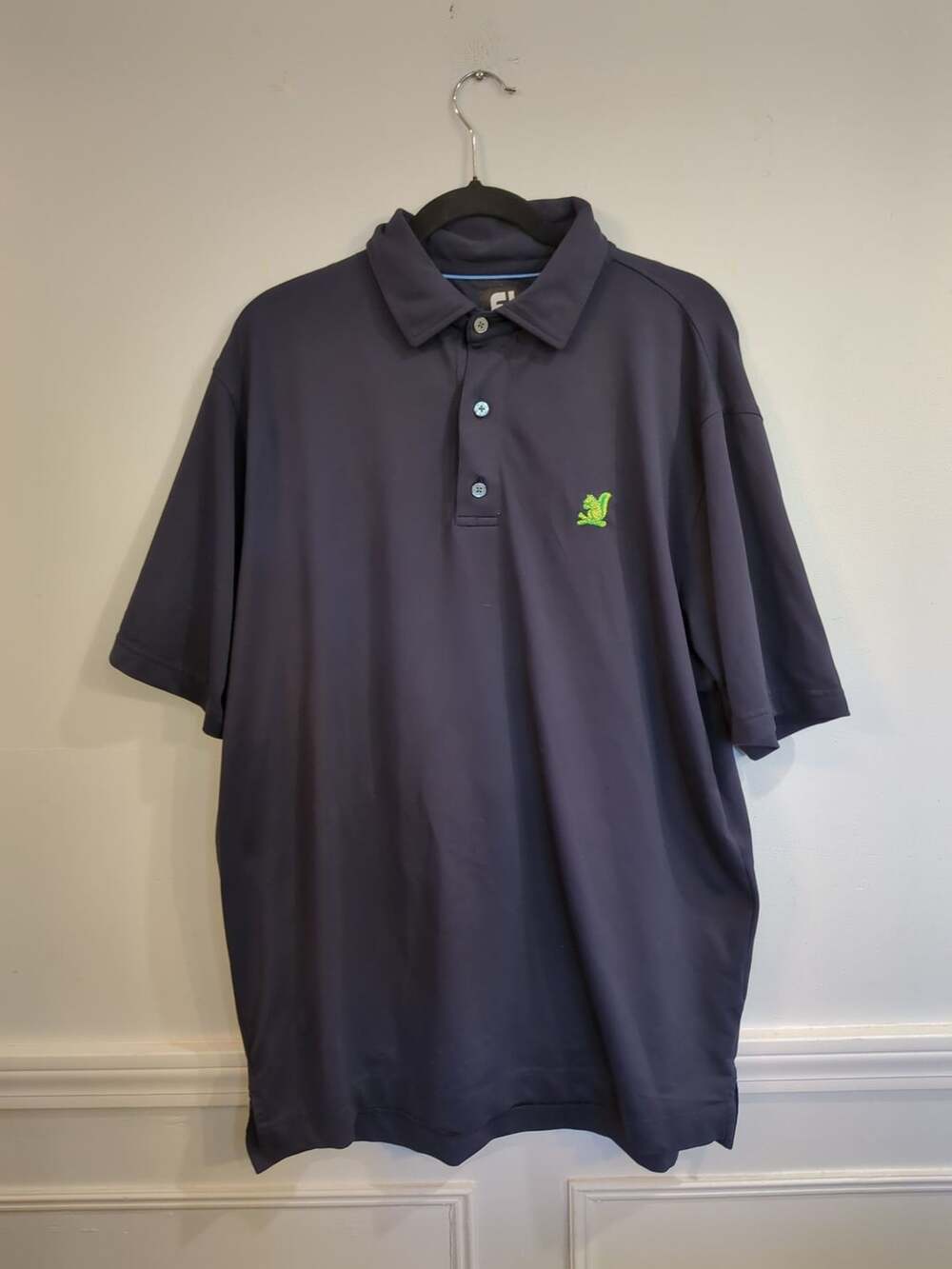 FootJoy Polo Shirt Size L Navy Blue Embroidered Squirrel Logo